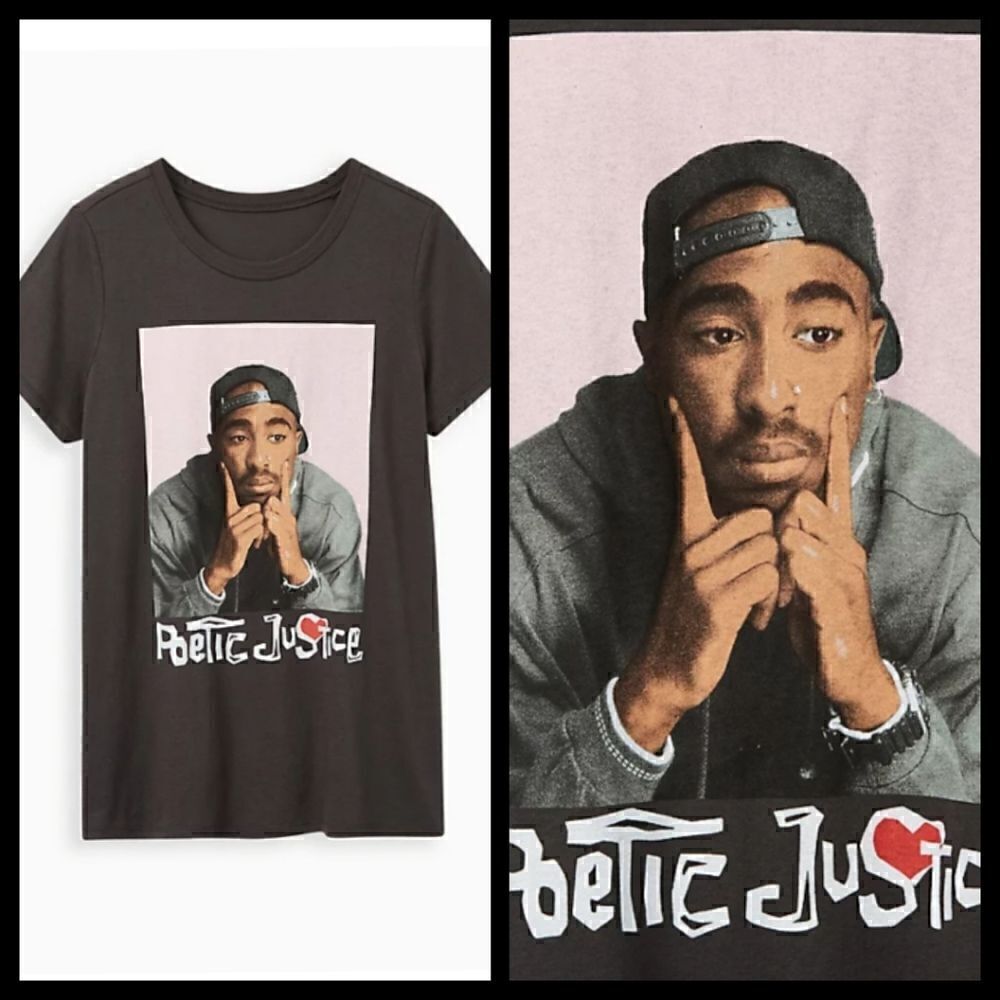 00X 10W Medium Large Grey Poetic Justice Tupac T-shirt Rap Classic Fit Torrid 90